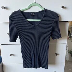 New York & Company black faded Ribbed V-Neck sweater